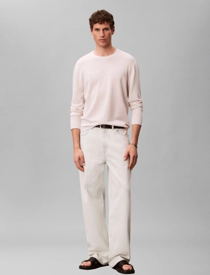 Calvin Klein Ls Linen Blend Crew Swtr 12Gg Cream XXL