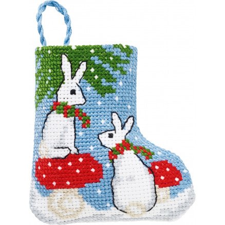 Permin Broderisett Julestrømpe Kaniner 7x8cm