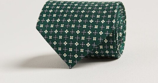 E. Marinella 3 Fold Printed Silk Tie Dark Green