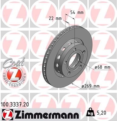 Bremseskive ZIMMERMANN 100.3337.20 Bremseskive ZIMMERMANN 100.3337.20