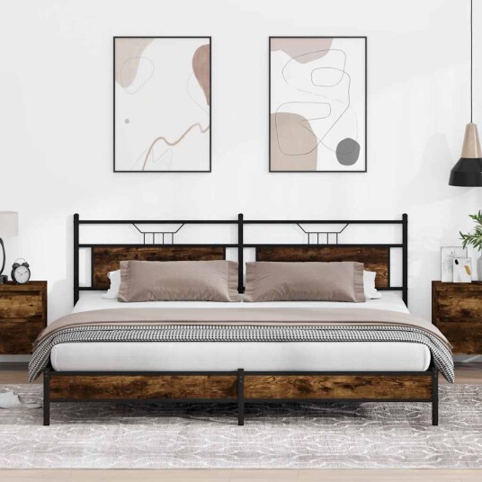 Sengeramme i metall uten madrass røkt eik 193x203 cm
