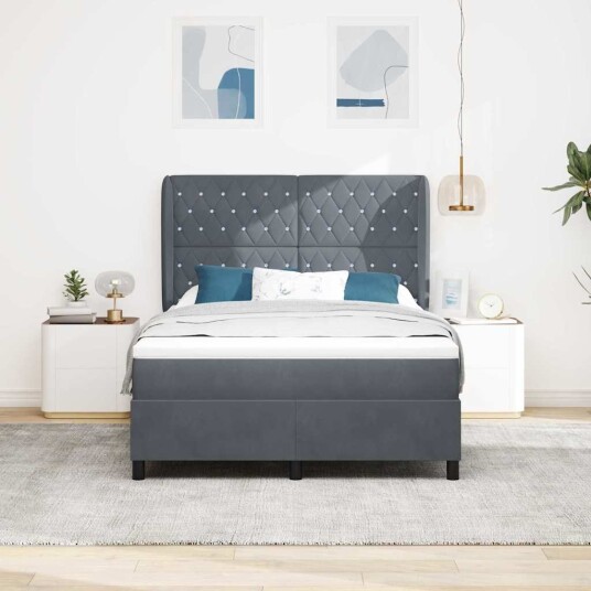 Box Spring Seng med Madrass i Mørk Grå 160x200 cm Fløyel Box Spring Seng med Madrass i Mørk Grå 160x200 cm Fløyel