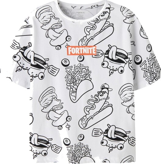 Name It T skjorte   Fortnite   NkmOlim   Bright White   Name It   6 år (116)   T skjorte Hvit Oransje Svart