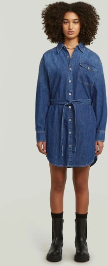 G Star Belted Shirt Dress L\S Wmn   Blue   M