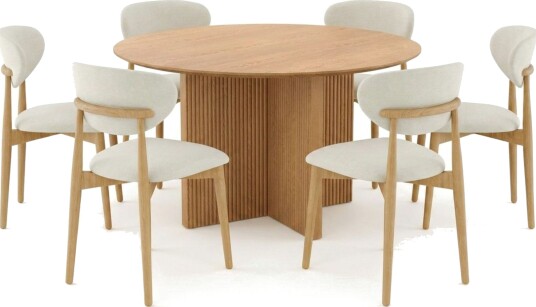 Edda spisegruppe rund 130 cm eik med 6 Molly spisestoler Eik Edda spisegruppe rund 130 cm eik med 6 Molly spisestoler Eik