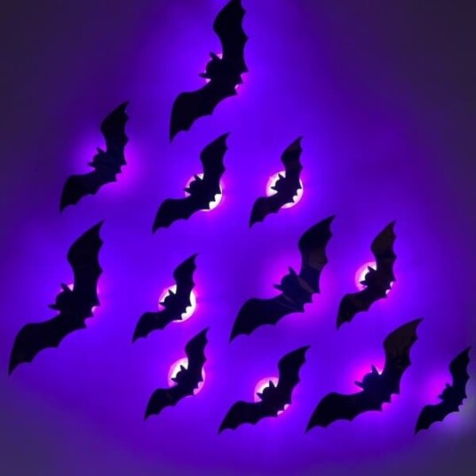 Halloween Lysende 3D-Flaggermus med LED-lys 12 stk