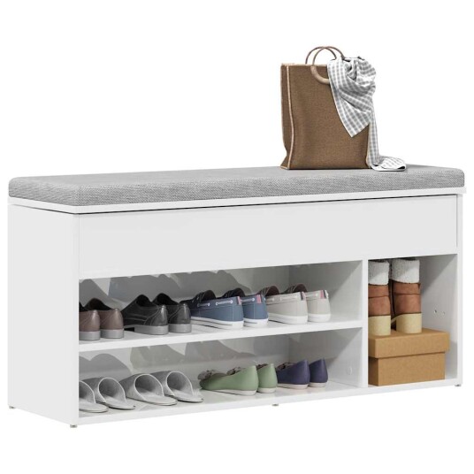 Skobenk høyglans hvit 102x30,5x45 cm konstruert tre