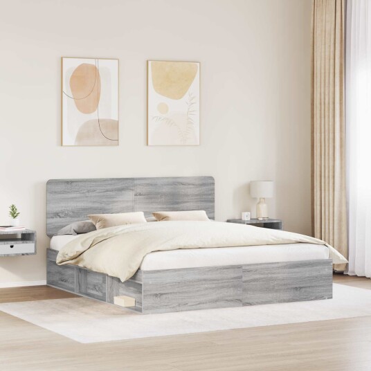  Sengestamme med hodegjerde Grå Sonoma 200 x 200 cm Massiv furu