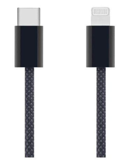 Linocell Flettet USB-C- til Lightning-kabel Svart 0,5 m
