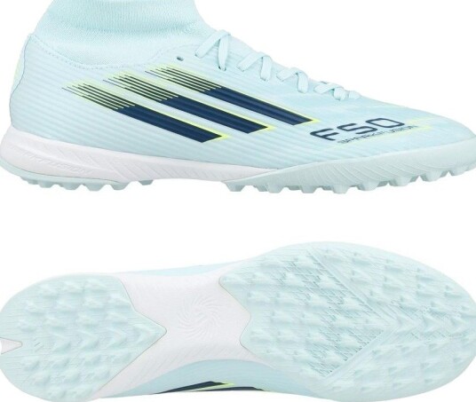 adidas F50 League Mid Tf Sparkfusion Ice Cold Precision   Almond Blue/dune Pearl/gul Kvinner   Turf (Tf) størrelse 36⅔