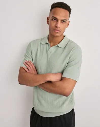 Selected Men Slhmattis Ss Linen Blend Struc Polo Kortermet poloskjorte Grønn