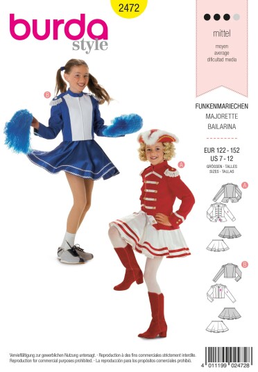Burda 2472 - Tysk karnevaldanser EUR: 122-152, US: 7-12