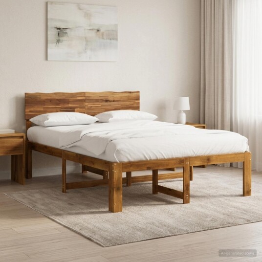 vidaXL Dobbel Sengramme med Hodegjerde ROSTOCK Naturlig 140 x 190 cm