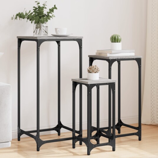 Stablebare sidebord 3 stk grå sonoma konstruert tre 8721012339927