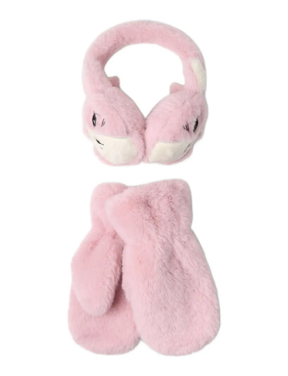 Lindex Fake Fur Mittens And Earmuffs - Pink - 4-6 Lindex Fake Fur Mittens And Earmuffs - Pink - 4-6