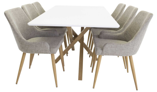 Venture Design Piazza & Plaza spisegruppe Hvit/grå 6 st stoler & bord 180 x 90 cm