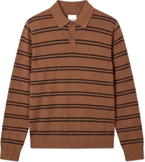 Calvin Klein Ls 100% Merino Stripe Polo 14Gg Brown M