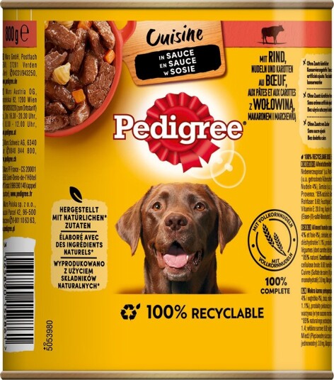 Pedigree Våtfôr Classic & Gulrøtter I Saus Okse 12 X 800 G