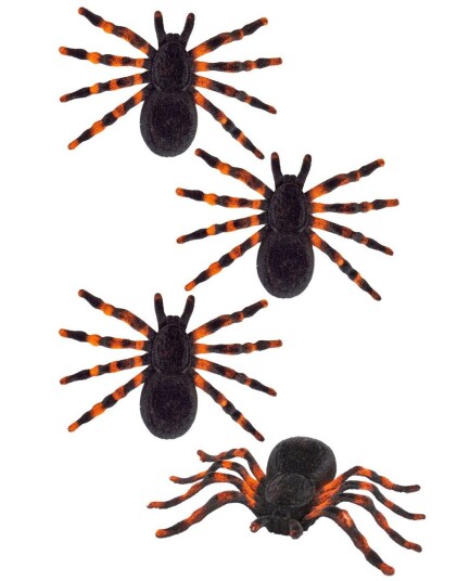 4 stk Orange og Svarte Edderkopper 7x10 cm