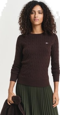 Gant Kabelstrikket bomullsgenser med stretch DEEP BROWN XXL