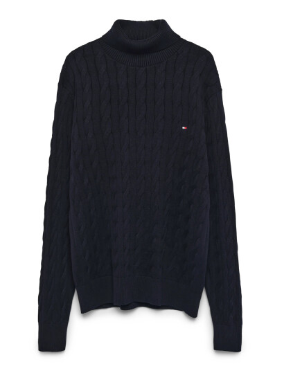 Tommy Hilfiger Classic Cotton Cable Roll Neck - Navy - XXXL Tommy Hilfiger Classic Cotton Cable Roll Neck - Navy - XXXL
