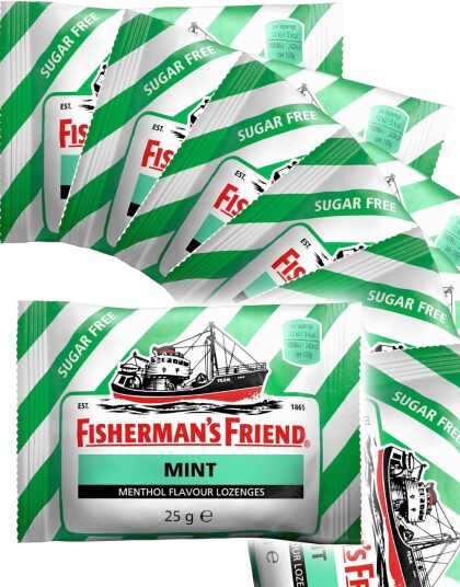 24 stk Sukkerfri Fisherman"s Friend med Smak av Mint 25 g   Hel Eske