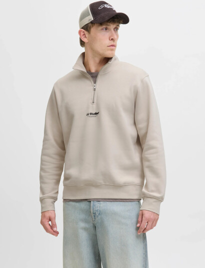 Jack & Jones Jjesoho Sweat Quarter Zip Hn Noos   Beige   L