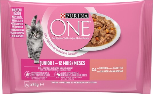 Purina One Våtfôr Junior Junior Laks & Gulrøtter 12 X 85 G