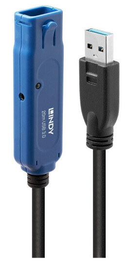 Lindy 20m USB 3.2 Aktiv Forlengelseskabel med Hunkontakt, Sort