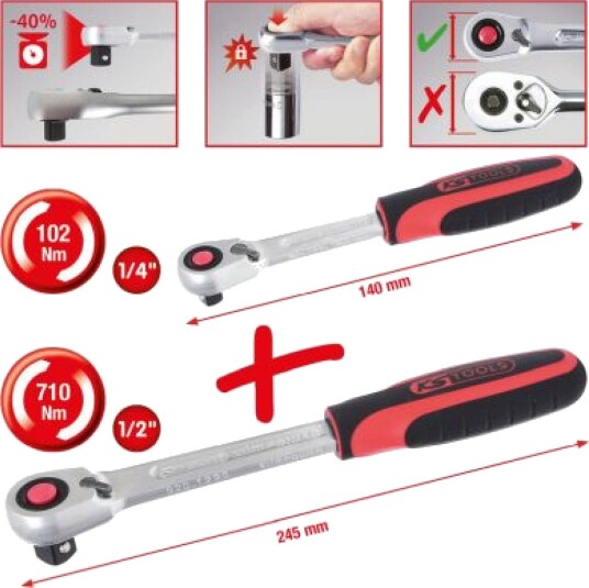 Ks Tools Venbar Reversibel Skralde 1/4" & 1/2" Håndverktøy Sett
