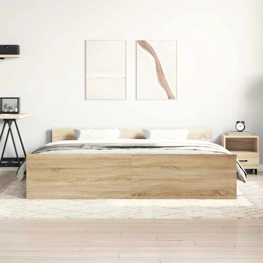 vidaXL Sengeramme med hode- og fotgavl sonoma eik 200x200 cm 8721012156913