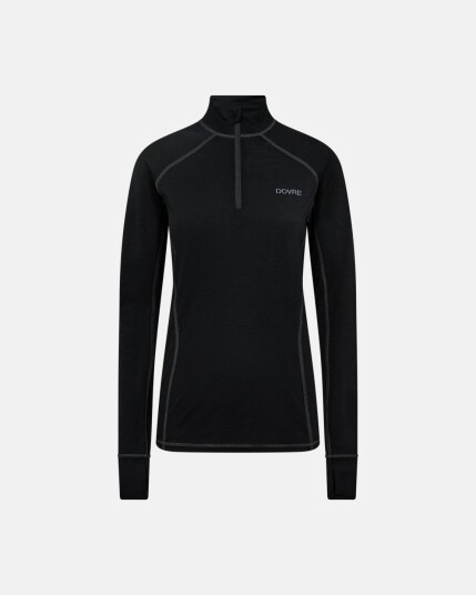 Dovre Women Langermet bluse med zip 100% Merino ull Svart Dovre Women Langermet bluse med zip 100% Merino ull Svart