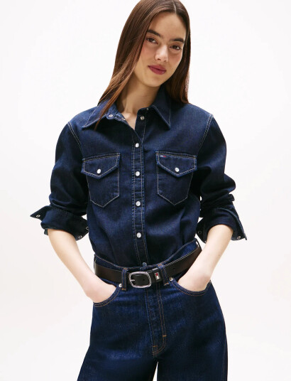 Tommy Jeans Regular Fit Ls Shirt Dark Blue - Blue - L