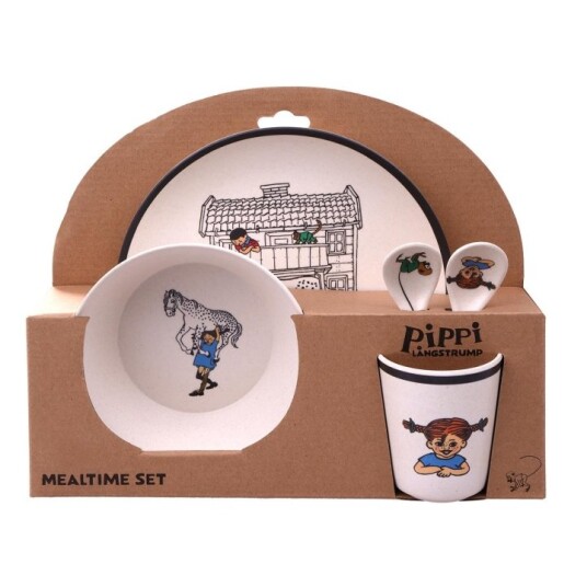 Barbo Toys Pippi 100 % melaminpakke med 5 deler tallerken bolle beger 2 skjeer