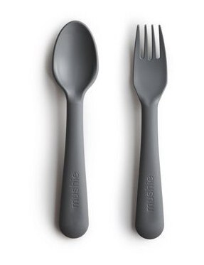 mushie Fork & Spoon, Smoke mushie Fork & Spoon, Smoke