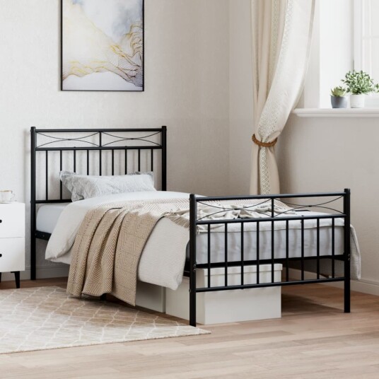 vidaXL Sengeramme i metall med hode- og fotgavl svart 90x200 cm 8721012210110