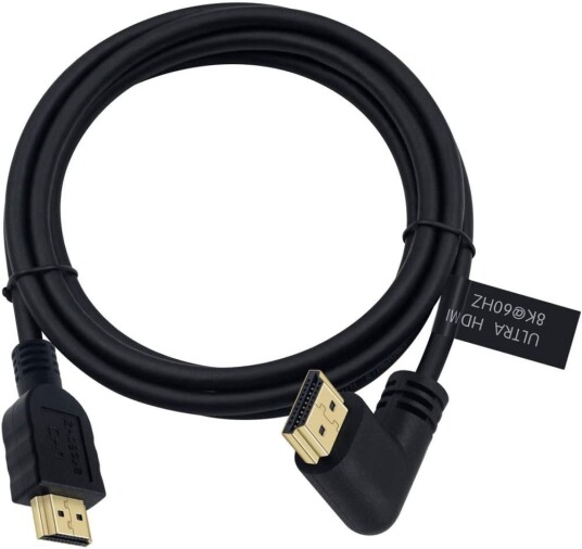 NÖRDIC 1m vinklet HDMI 2.1 UHD 8K 60Hz 4K 120Hz 48Gbps Dynamic HDR eARC Game Mode VRR Dolby ATMOS gullbelagt