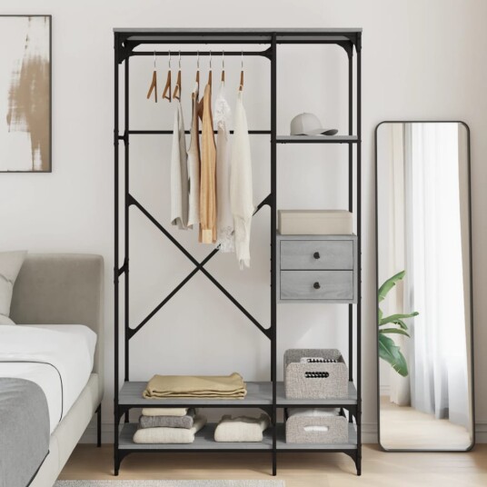 Garderobe med skuffer grå sonoma 100x40x180 cm konstruert tre