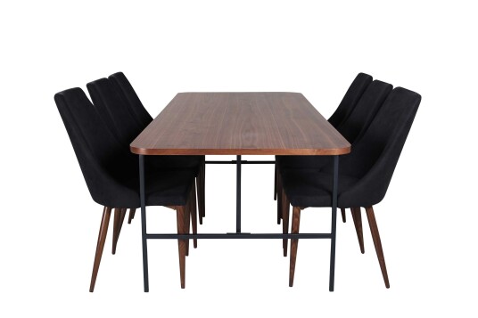 Venture Design Uno & Leone spisegruppe Svart/natur 6 stoler & bord 200 x 90 cm