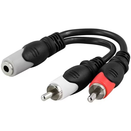 DELTACO 3,5mm til 2xRCA multimediaadapter 10 cm Sort