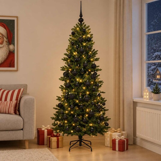 vidaXL Kunstig juletre med julekuler 210 cm 300 LED-lys Varmhvit