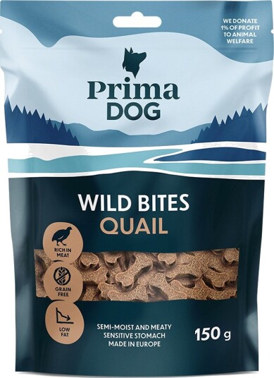 Primadog Wild Bites Soft Snack Vaktel & Hagtorn 4 X 150 G