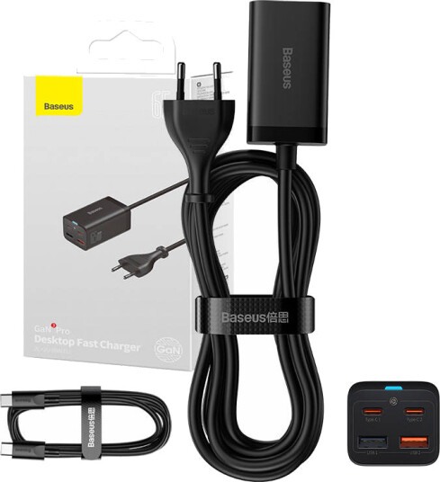 Baseus GaN3 Pro 65W Hurtiglader 4-porter USB-C og USB-A Sort Baseus GaN3 Pro 65W Hurtiglader 4-porter USB-C og USB-A Sort