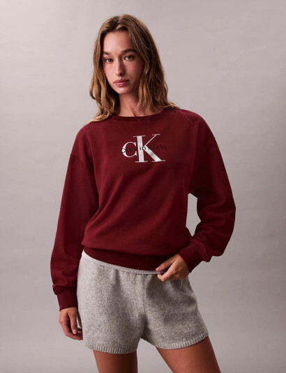 Calvin Klein Jeans Ls Monologo French Terry Rlxd Cr - Burgundy - XS Calvin Klein Jeans Ls Monologo French Terry Rlxd Cr - Burgundy - XS