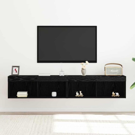 TV Veggskap med LED Lys 2 stk Svart Eik 80x30x30 cm
