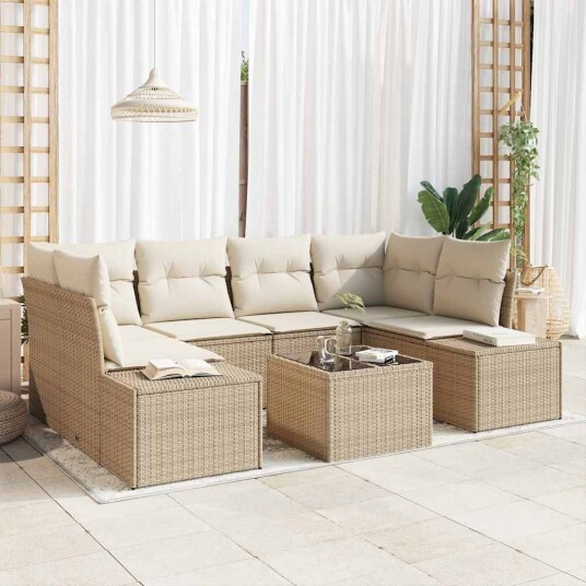 Hagesofa Set 7 pcs Beige Poly rattan