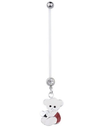 Navlepiercing For Gravide med Teddybjørn i Hvit og Rød