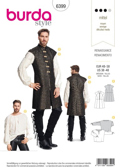 Burda 6399 Renessanse EUR 48-58 US 38-48