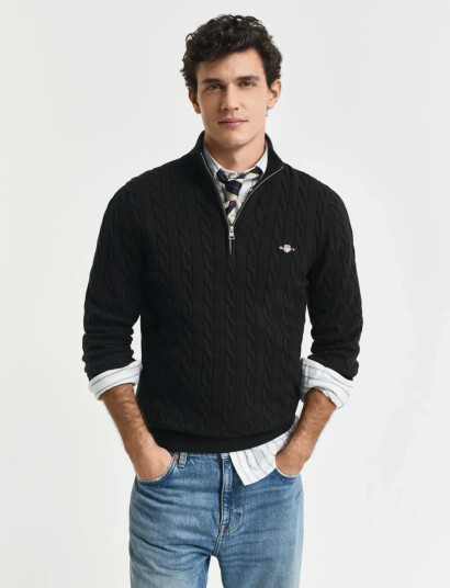 GANT Cotton Cable Half Zip Black S