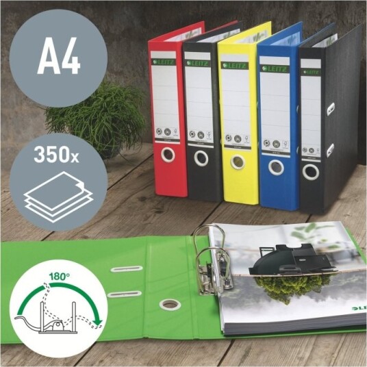 Leitz 180° Recycle   Hevarmbuefil   Bokryggbredde: 55 Mm   For A4 210 X 297 Mm   Kapasitet: 350 Ark   Gul
